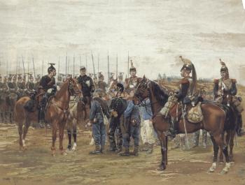 Edouard Detaille : A French Cavalry Officer Guarding Captured Bavarian Soldiers